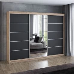 Schwebetürenschrank, 3-türig Schrank 200 Cm Mit 4 Schubladen, Und Spiegel- VILANO 1 -Möbelhaus 567844903