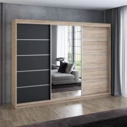 Schwebetürenschrank, 3-türig Schrank 200 Cm Mit 4 Schubladen, Und Spiegel- VILANO 1 -Möbelhaus 567844908