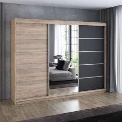 Schwebetürenschrank, 3-türig Schrank 200 Cm Mit 4 Schubladen, Und Spiegel- VILANO 1 -Möbelhaus 567844914
