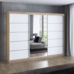 Schwebetürenschrank, 3-türig Schrank 200 Cm Mit 4 Schubladen, Und Spiegel- VILANO 1 -Möbelhaus 567844918