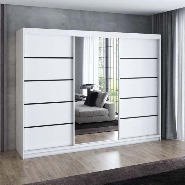 Schwebetürenschrank, 3-türig Schrank 200 Cm Mit 4 Schubladen, Und Spiegel- VILANO 2 3 Schwebetürenschrank, 3-türig Schrank 200 Cm Mit 4 Schubladen, Und Spiegel- VILANO 2