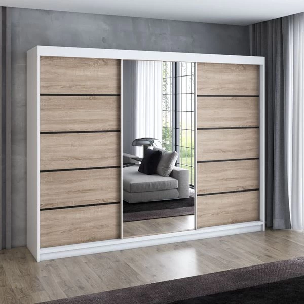 Schwebetürenschrank, 3-türig Schrank 200 Cm Mit 4 Schubladen, Und Spiegel- VILANO 2 4 Schwebetürenschrank, 3-türig Schrank 200 Cm Mit 4 Schubladen, Und Spiegel- VILANO 2 – Bild 2