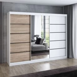 Schwebetürenschrank, 3-türig Schrank 200 Cm Mit 4 Schubladen, Und Spiegel- VILANO 2 25 Schwebetürenschrank, 3-türig Schrank 200 Cm Mit 4 Schubladen, Und Spiegel- VILANO 2 -Möbelhaus 567845656