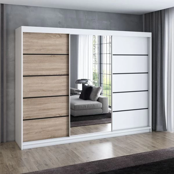 Schwebetürenschrank, 3-türig Schrank 200 Cm Mit 4 Schubladen, Und Spiegel- VILANO 2 6 Schwebetürenschrank, 3-türig Schrank 200 Cm Mit 4 Schubladen, Und Spiegel- VILANO 2 – Bild 4