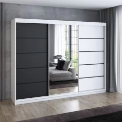 Schwebetürenschrank, 3-türig Schrank 200 Cm Mit 4 Schubladen, Und Spiegel- VILANO 2 27 Schwebetürenschrank, 3-türig Schrank 200 Cm Mit 4 Schubladen, Und Spiegel- VILANO 2 -Möbelhaus 567845666