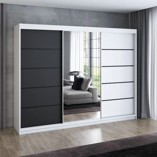 Schwebetürenschrank, 3-türig Schrank 200 Cm Mit 4 Schubladen, Und Spiegel- VILANO 2 8 Schwebetürenschrank, 3-türig Schrank 200 Cm Mit 4 Schubladen, Und Spiegel- VILANO 2 – Bild 6