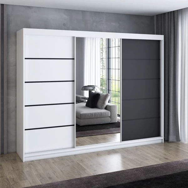 Schwebetürenschrank, 3-türig Schrank 200 Cm Mit 4 Schubladen, Und Spiegel- VILANO 2 9 Schwebetürenschrank, 3-türig Schrank 200 Cm Mit 4 Schubladen, Und Spiegel- VILANO 2 – Bild 7