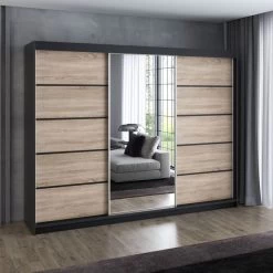 Schwebetürenschrank, 3-türig Schrank 200 Cm Mit 4 Schubladen, Und Spiegel- VILANO 2 30 Schwebetürenschrank, 3-türig Schrank 200 Cm Mit 4 Schubladen, Und Spiegel- VILANO 2 -Möbelhaus 567845690