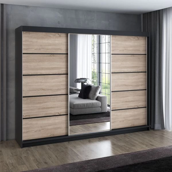Schwebetürenschrank, 3-türig Schrank 200 Cm Mit 4 Schubladen, Und Spiegel- VILANO 2 11 Schwebetürenschrank, 3-türig Schrank 200 Cm Mit 4 Schubladen, Und Spiegel- VILANO 2 – Bild 9