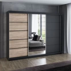 Schwebetürenschrank, 3-türig Schrank 200 Cm Mit 4 Schubladen, Und Spiegel- VILANO 2 32 Schwebetürenschrank, 3-türig Schrank 200 Cm Mit 4 Schubladen, Und Spiegel- VILANO 2 -Möbelhaus 567845705