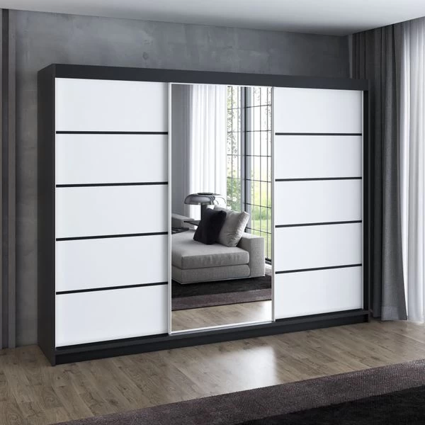 Schwebetürenschrank, 3-türig Schrank 200 Cm Mit 4 Schubladen, Und Spiegel- VILANO 2 14 Schwebetürenschrank, 3-türig Schrank 200 Cm Mit 4 Schubladen, Und Spiegel- VILANO 2 – Bild 12
