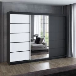 Schwebetürenschrank, 3-türig Schrank 200 Cm Mit 4 Schubladen, Und Spiegel- VILANO 2 34 Schwebetürenschrank, 3-türig Schrank 200 Cm Mit 4 Schubladen, Und Spiegel- VILANO 2 -Möbelhaus 567845715