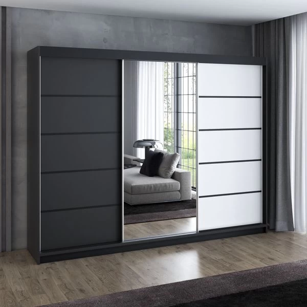 Schwebetürenschrank, 3-türig Schrank 200 Cm Mit 4 Schubladen, Und Spiegel- VILANO 2 16 Schwebetürenschrank, 3-türig Schrank 200 Cm Mit 4 Schubladen, Und Spiegel- VILANO 2 – Bild 14