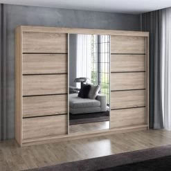 Schwebetürenschrank, 3-türig Schrank 200 Cm Mit 4 Schubladen, Und Spiegel- VILANO 2 36 Schwebetürenschrank, 3-türig Schrank 200 Cm Mit 4 Schubladen, Und Spiegel- VILANO 2 -Möbelhaus 567845733