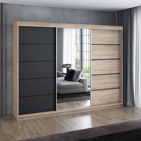 Schwebetürenschrank, 3-türig Schrank 200 Cm Mit 4 Schubladen, Und Spiegel- VILANO 2 19 Schwebetürenschrank, 3-türig Schrank 200 Cm Mit 4 Schubladen, Und Spiegel- VILANO 2 – Bild 17