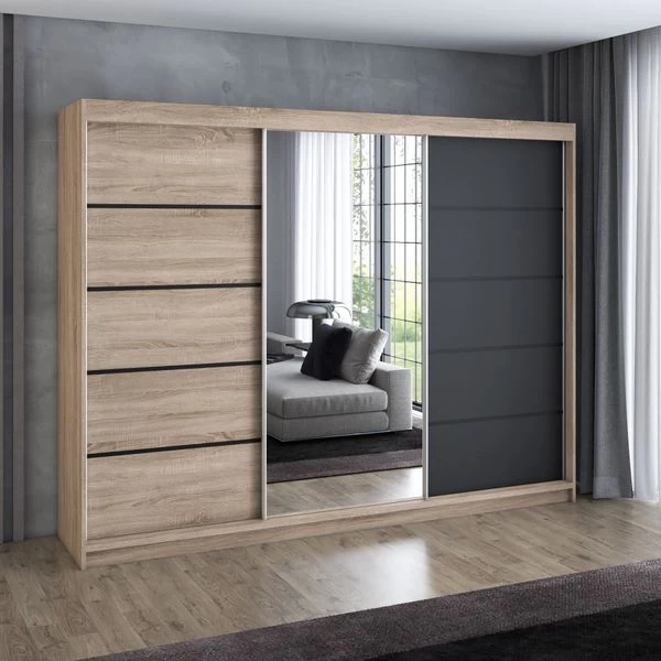 Schwebetürenschrank, 3-türig Schrank 200 Cm Mit 4 Schubladen, Und Spiegel- VILANO 2 20 Schwebetürenschrank, 3-türig Schrank 200 Cm Mit 4 Schubladen, Und Spiegel- VILANO 2 – Bild 18