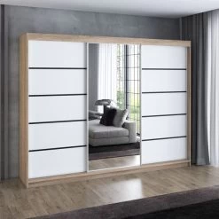 Schwebetürenschrank, 3-türig Schrank 200 Cm Mit 4 Schubladen, Und Spiegel- VILANO 2 40 Schwebetürenschrank, 3-türig Schrank 200 Cm Mit 4 Schubladen, Und Spiegel- VILANO 2 -Möbelhaus 567845831