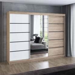 Schwebetürenschrank, 3-türig Schrank 200 Cm Mit 4 Schubladen, Und Spiegel- VILANO 2 41 Schwebetürenschrank, 3-türig Schrank 200 Cm Mit 4 Schubladen, Und Spiegel- VILANO 2 -Möbelhaus 567845847