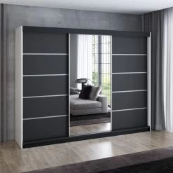 Schwebetürenschrank, 3-türig Schrank 200 Cm Mit 4 Schubladen, Und Spiegel- VILANO 3 -Möbelhaus 567846710