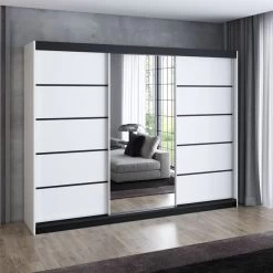 Schwebetürenschrank, 3-türig Schrank 200 Cm Mit 4 Schubladen, Und Spiegel- VILANO 4