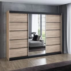 Schwebetürenschrank, 3-türig Schrank 200 Cm Mit 4 Schubladen, Und Spiegel- VILANO 4 -Möbelhaus 567846960