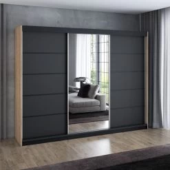 Schwebetürenschrank, 3-türig Schrank 200 Cm Mit 4 Schubladen, Und Spiegel- VILANO 4 -Möbelhaus 567846962