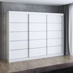 Schwebetürenschrank, 3-türig Schrank 200 Cm Mit 4 Schubladen- Kleiderschrank FLIX