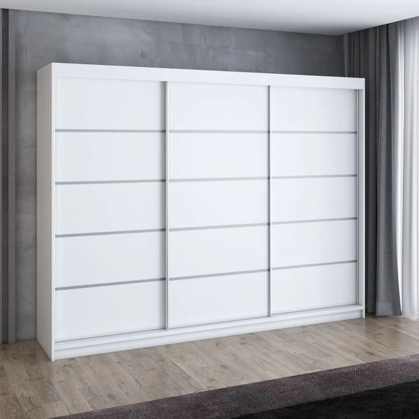 Schwebetürenschrank, 3-türig Schrank 200 Cm Mit 4 Schubladen- Kleiderschrank FLIX 3 Schwebetürenschrank, 3-türig Schrank 200 Cm Mit 4 Schubladen- Kleiderschrank FLIX