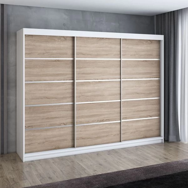 Schwebetürenschrank, 3-türig Schrank 200 Cm Mit 4 Schubladen- Kleiderschrank FLIX 4 Schwebetürenschrank, 3-türig Schrank 200 Cm Mit 4 Schubladen- Kleiderschrank FLIX – Bild 2
