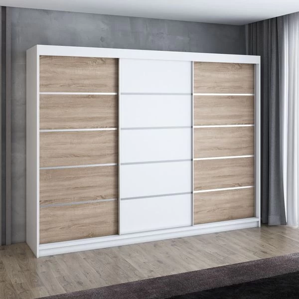 Schwebetürenschrank, 3-türig Schrank 200 Cm Mit 4 Schubladen- Kleiderschrank FLIX 5 Schwebetürenschrank, 3-türig Schrank 200 Cm Mit 4 Schubladen- Kleiderschrank FLIX – Bild 3