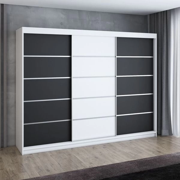 Schwebetürenschrank, 3-türig Schrank 200 Cm Mit 4 Schubladen- Kleiderschrank FLIX 7 Schwebetürenschrank, 3-türig Schrank 200 Cm Mit 4 Schubladen- Kleiderschrank FLIX – Bild 5