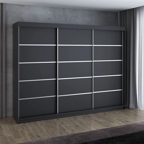 Schwebetürenschrank, 3-türig Schrank 200 Cm Mit 4 Schubladen- Kleiderschrank FLIX 8 Schwebetürenschrank, 3-türig Schrank 200 Cm Mit 4 Schubladen- Kleiderschrank FLIX – Bild 6