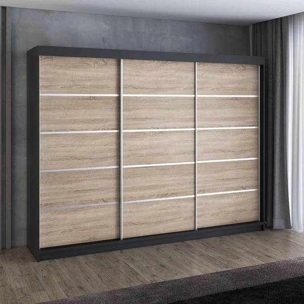 Schwebetürenschrank, 3-türig Schrank 200 Cm Mit 4 Schubladen- Kleiderschrank FLIX 9 Schwebetürenschrank, 3-türig Schrank 200 Cm Mit 4 Schubladen- Kleiderschrank FLIX – Bild 7