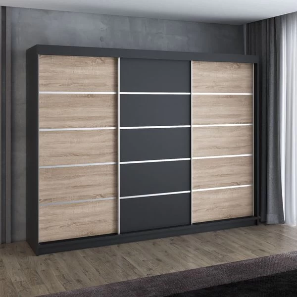 Schwebetürenschrank, 3-türig Schrank 200 Cm Mit 4 Schubladen- Kleiderschrank FLIX 10 Schwebetürenschrank, 3-türig Schrank 200 Cm Mit 4 Schubladen- Kleiderschrank FLIX – Bild 8
