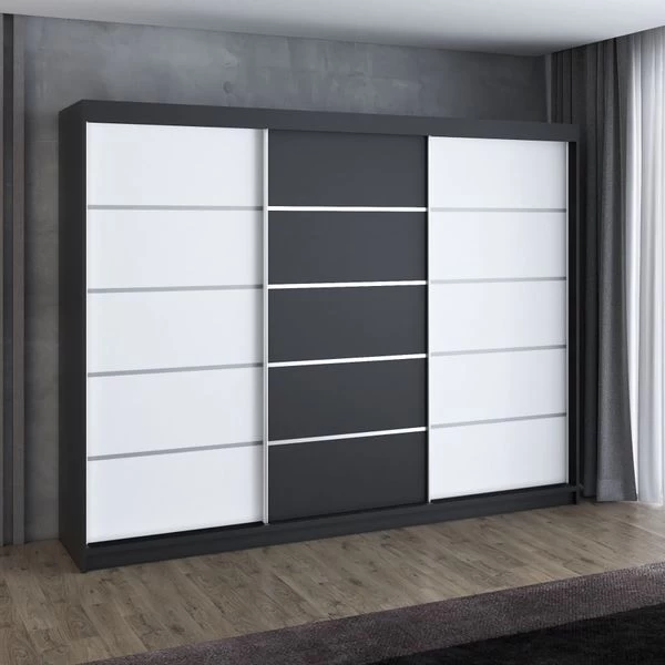 Schwebetürenschrank, 3-türig Schrank 200 Cm Mit 4 Schubladen- Kleiderschrank FLIX 12 Schwebetürenschrank, 3-türig Schrank 200 Cm Mit 4 Schubladen- Kleiderschrank FLIX – Bild 10