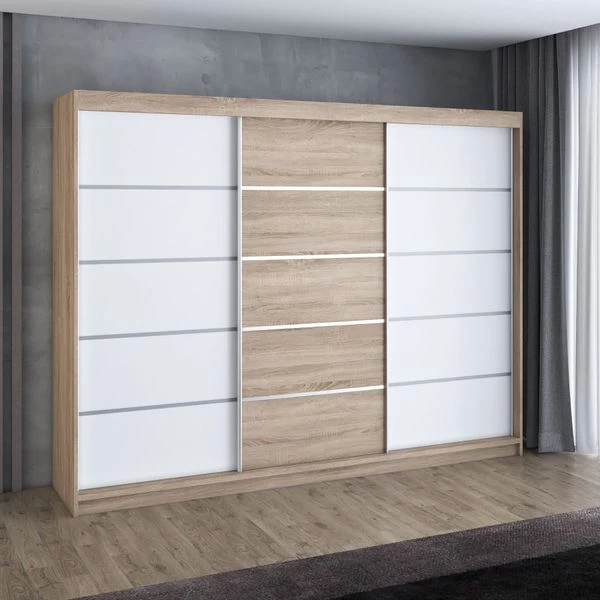 Schwebetürenschrank, 3-türig Schrank 200 Cm Mit 4 Schubladen- Kleiderschrank FLIX 17 Schwebetürenschrank, 3-türig Schrank 200 Cm Mit 4 Schubladen- Kleiderschrank FLIX – Bild 15