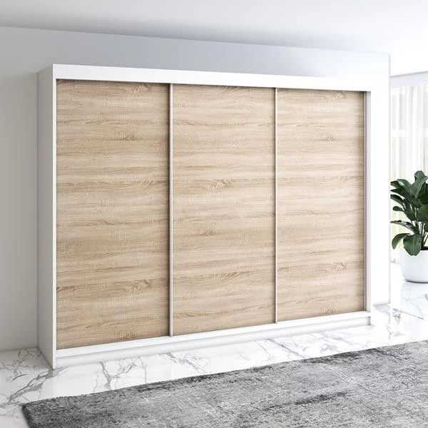 Schwebetürenschrank 200 Cm, 3-türig Schrank Mit 4 Schubladen- MERO 4 Schwebetürenschrank 200 Cm, 3-türig Schrank Mit 4 Schubladen- MERO – Bild 2