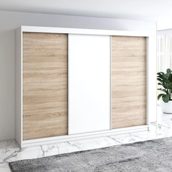Schwebetürenschrank 200 Cm, 3-türig Schrank Mit 4 Schubladen- MERO 5 Schwebetürenschrank 200 Cm, 3-türig Schrank Mit 4 Schubladen- MERO – Bild 3