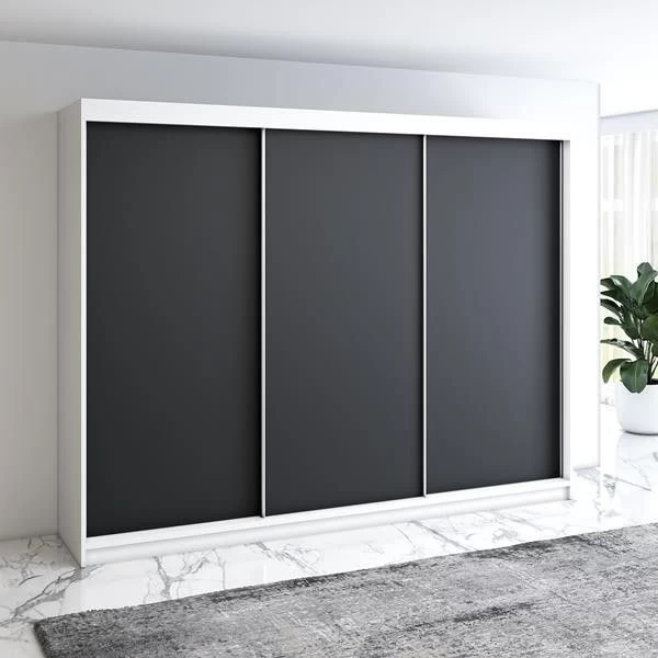 Schwebetürenschrank 200 Cm, 3-türig Schrank Mit 4 Schubladen- MERO 6 Schwebetürenschrank 200 Cm, 3-türig Schrank Mit 4 Schubladen- MERO – Bild 4