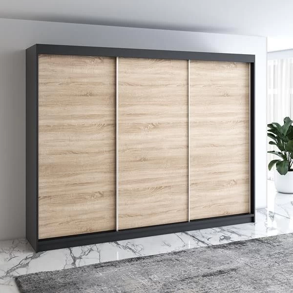 Schwebetürenschrank 200 Cm, 3-türig Schrank Mit 4 Schubladen- MERO 9 Schwebetürenschrank 200 Cm, 3-türig Schrank Mit 4 Schubladen- MERO – Bild 7