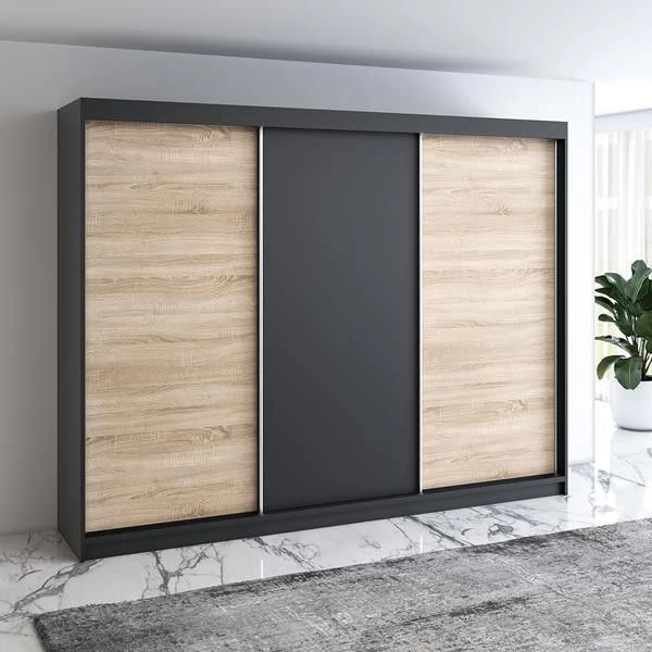 Schwebetürenschrank 200 Cm, 3-türig Schrank Mit 4 Schubladen- MERO 10 Schwebetürenschrank 200 Cm, 3-türig Schrank Mit 4 Schubladen- MERO – Bild 8