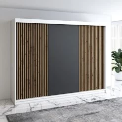 Schwebetürenschrank, 3-türig Schrank 200 Cm Mit 4 Schubladen, Und 3D-Lamellen- IOSA -Möbelhaus 568321292