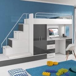 Hochbett Mit Schreibtisch TOMI 5 , Schrank, Treppe Und Gästebett In Hochglanz ! 19 Hochbett Mit Schreibtisch TOMI 5 , Schrank, Treppe Und Gästebett In Hochglanz ! -Möbelhaus 568859111