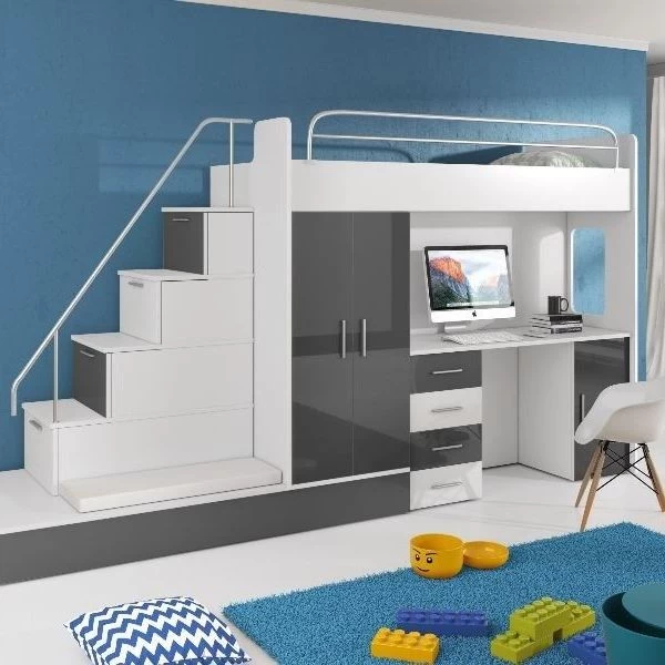 Hochbett Mit Schreibtisch TOMI 5 , Schrank, Treppe Und Gästebett In Hochglanz ! 7 Hochbett Mit Schreibtisch TOMI 5 , Schrank, Treppe Und Gästebett In Hochglanz ! – Bild 5