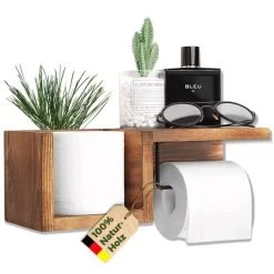 Felino® Toilettenpapierhalter Klopapierhalter Halterung Aus Holz OHNE Bohren