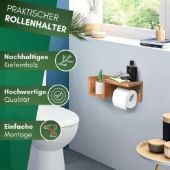 Felino® Toilettenpapierhalter Klopapierhalter Halterung Aus Holz OHNE Bohren -Möbelhaus 569714593