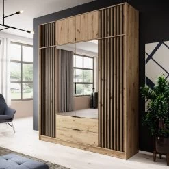 Kleiderschrank KELLY - Mit Lamellen, Schrank, Schubladen, Farben, Spiegel -Möbelhaus 569971216