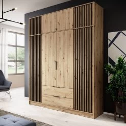 Kleiderschrank KELLY - Mit Lamellen, Schrank, Schubladen, Farben, Spiegel -Möbelhaus 569971226