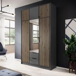 Kleiderschrank KELLY - Mit Lamellen, Schrank, Schubladen, Farben, Spiegel -Möbelhaus 569971230