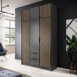 Kleiderschrank KELLY - Mit Lamellen, Schrank, Schubladen, Farben, Spiegel -Möbelhaus 569971235